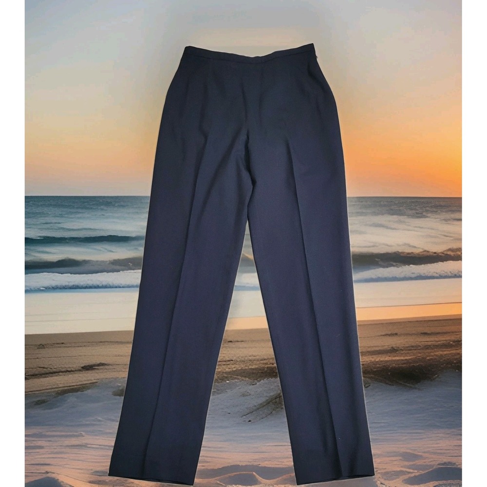 🌲Vintage Lands' End Dress Pants Womens 8R (28x33) Navy Wool Blend Pleated Lined